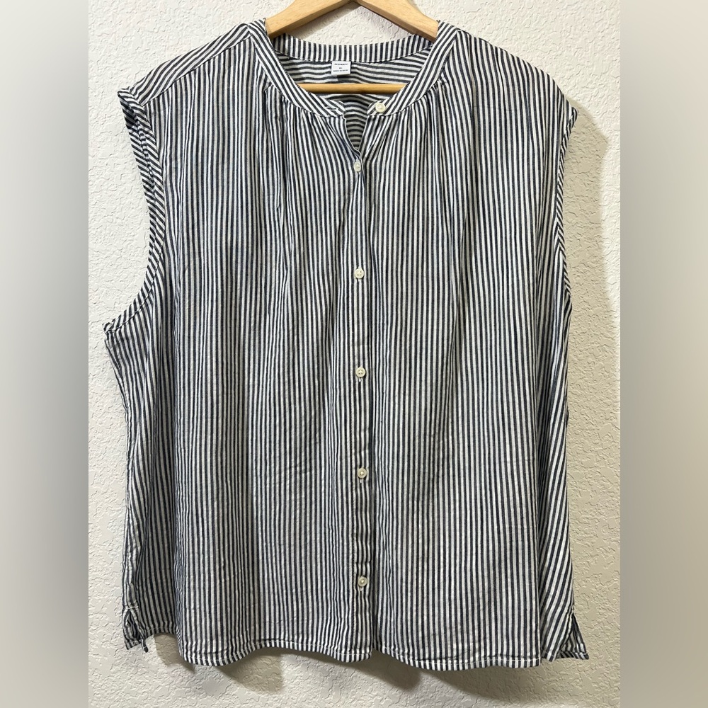 Striped Sleeveless Button-Up Top